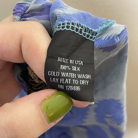 AUM COUTURE Blue Purple 100% Silk Ikat Paisley Print Pants Pull On Beach Boho L - Picture 7 of 10